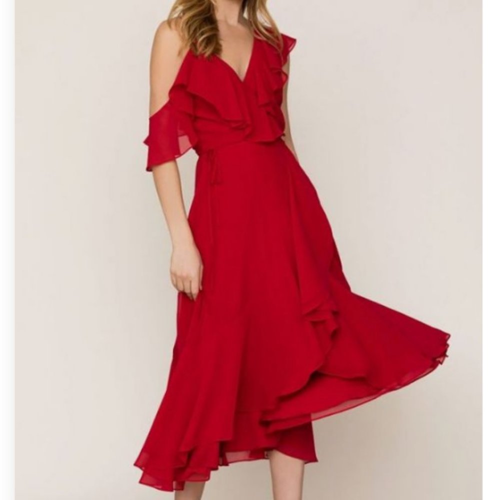 Yumi Kim 'Romance Me' Ruffle Wrap Dress in Red (Rouge), Small NWT